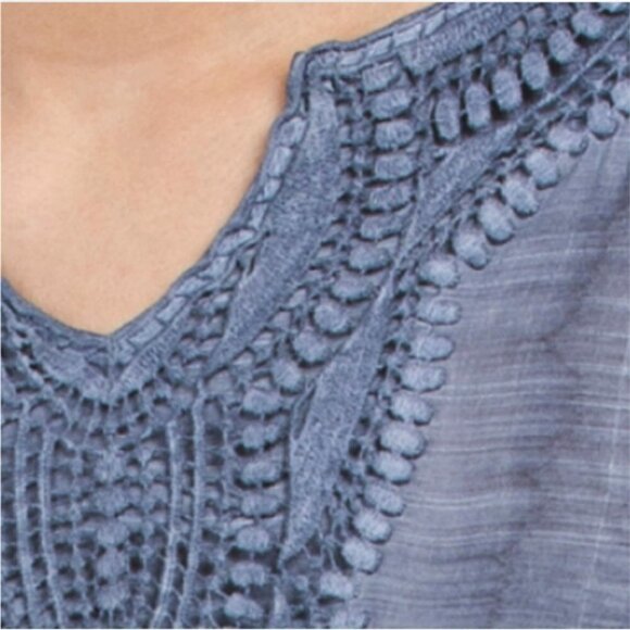 NWT SPENSE Boho Crochet Neck Bell Sleeve Relaxed Fit Blouse Tunic - Picture 3 of 4